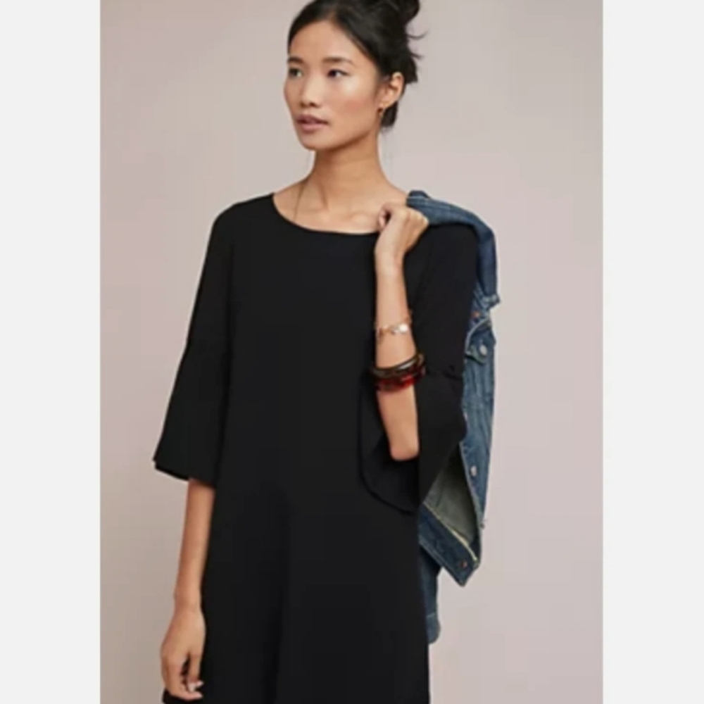 Moth by Anthropologie Black Sweater Bell Sleeve Dress Like New XS